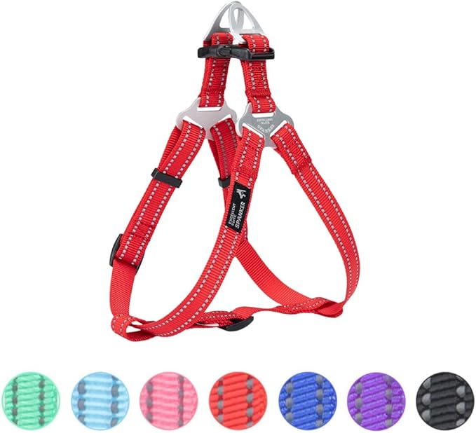 EXCELLENT ELITE SPANKER No Pull Dog Harness Adjustable Nylon Step-in Easy Pet Vest Chest Strap with Reflective and Leash Ring for Small Medium Large Breed Dogs Training Walking(Red-S)