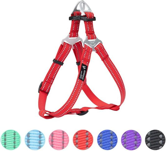 EXCELLENT ELITE SPANKER No Pull Dog Harness Adjustable Nylon Step-in Easy Pet Vest Chest Strap with Reflective and Leash Ring for Small Medium Large Breed Dogs Training Walking(Red-M)
