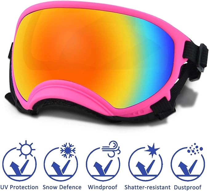 Small Dog Sunglasses Adjustable Strap UV Protection Winproof Dog Puppy Sunglasses Suitable Small Dog Pet Glasses Dogs Eyes Protection，Soft Dog Pink Frame&Colours Lens-Small YD-230706668