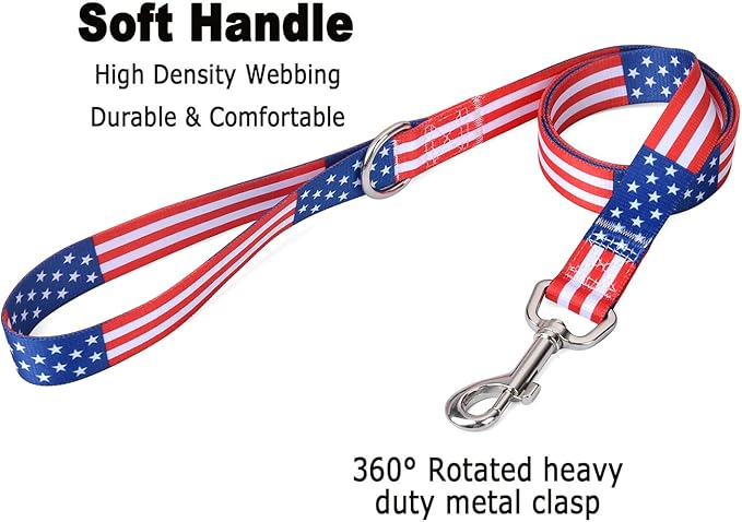 American Flag Dog Collar and Leash Set- Patriotic, US Flag Pattern, Star & Stripes, Fourth of July Dog Collar, Adjustable for Small Medium Large Dogs(Classic US Set,S)
