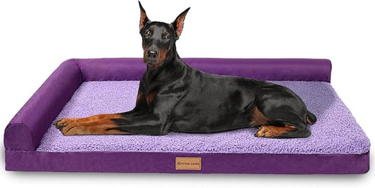 Patas Lague Orthopedic Jumbo Dog Bed for Extra Large Dogs 56''X40'', Waterproof L Shaped Jumbo Pet Sofa Beds with Removable Washable Cover, Soft Comfortable Pet Couch Mat with Nonskid Bottom, Purple
