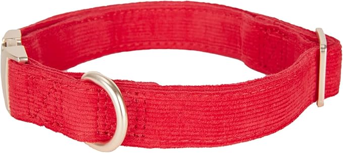 Soft Dog Collar with Metal Buckle Adjustable Durable Comfort Cotton Corduroy Collars for Large Medium Small Dogs Christmas Dog Collar, Bright Red