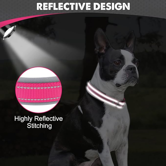 Joytale Dog Collar for Medium Dogs, Neoprene Padded and Adjustable, Reflective Wide Heavy Duty Pet Collars with Durable Metal Belt Buckle for Walking, Hotpink, M