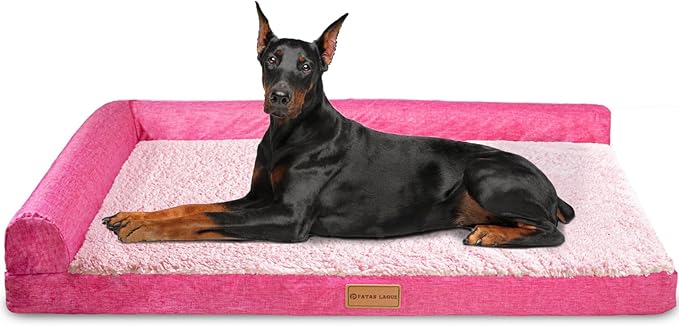 Patas Lague Orthopedic Jumbo Dog Bed for Extra Large Dogs 56''X40'', Waterproof L Shaped Jumbo Pet Sofa Beds with Removable Washable Cover, Soft Comfortable Pet Couch Mat with Nonskid Bottom, Pink