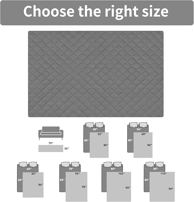 Easy-Going 100% Waterproof Dog Bed Cover Reversible Leak Proof Couch Cover Washable Sofa Cover Furniture Protector Blanket for Pets Kids Children Dog Cat (82x86 Inch, Gray/Light Gray)