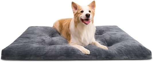 Dog Crate Bed Washable Jumbo Dog Beds for Large Dogs Deluxe Thick Flannel Fluffy Comfy Kennel Pad Anti-Slip & Anti-Scratch Pet Sleeping Mat, 48 x 29 Inch, Gray