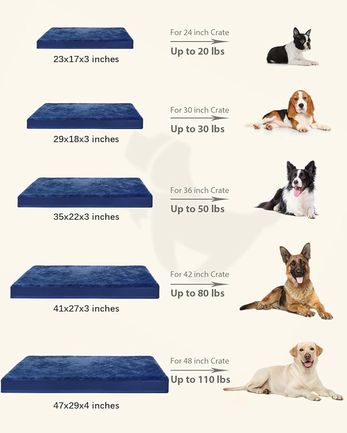KSIIA Orthopedic Dog Bed - Waterproof Crate Bed for Medium Dogs, Deluxe Plush Washable With Egg Crate Foam & Removable Cover, 29 x 18 Inch, Blue