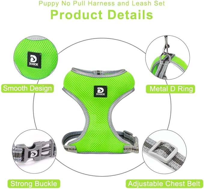 Puppy Harness and Leash Set - Dog Vest Harness for Small Dogs Medium Dogs- Adjustable Reflective Step in Harness for Dogs - Soft Mesh Comfort Fit No Pull No Choke (M, Light Green)