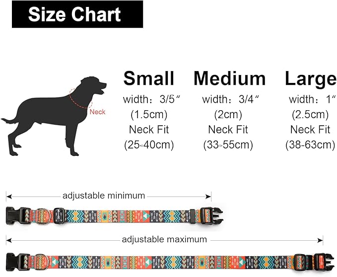Adjustable Dog Collar with Patterns, Ultra Comfy Soft Nylon Breathable Pet Collar for Small Medium Large Dogs (L, Tribal)