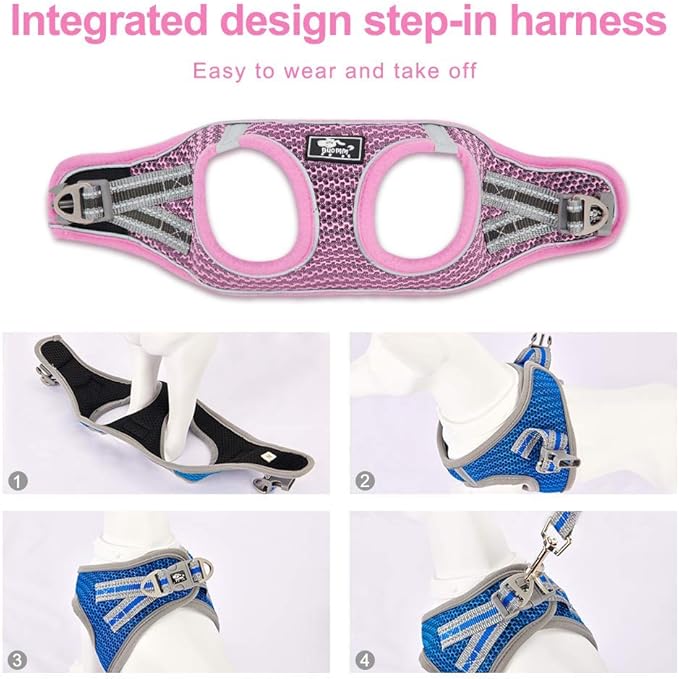 Dog and Cat Universal Harness with Leash - Cat Harness Escape Proof - Adjustable Reflective Step in Dog Harness for Small Dogs Medium Dogs - Soft Mesh Comfort Fit No Pull No Choke, Pink, L