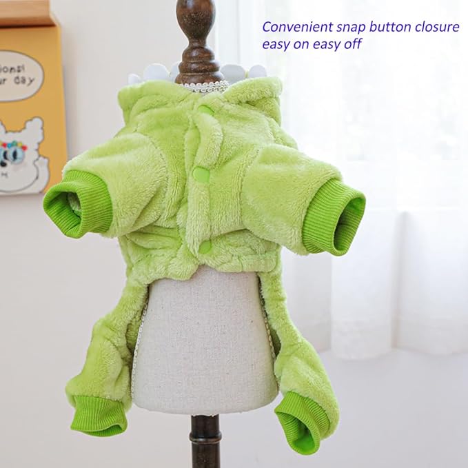 Dinosaur Dog Costume, Winter Dog Pajamas for Small Dogs, Warm Puppy Hoodies, Blue Cold Weather Coat for Cat, Warm Pet Clothes for Christmas Halloween (Green-2, X-Small)