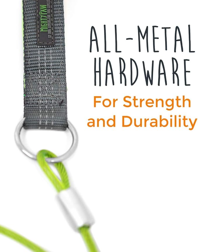 Mighty Paw Dog Leash - Anti Biting Pets Leashes - Chew Proof Metal Cable - Ideal for Large Dogs and Teething Puppies - Braided Cord with Padded Handle - Six Foot - Green