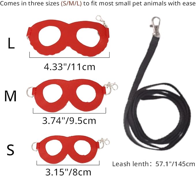 MANON ROSA Sugar Glider Harness & Leash Set - Escape-Proof 3-Piece Adjustable Vest for Squirrels Rats Mice Mouse & Small Animals - Hamster Gerbil Walking Gear, Pet Toy Accessories, Red