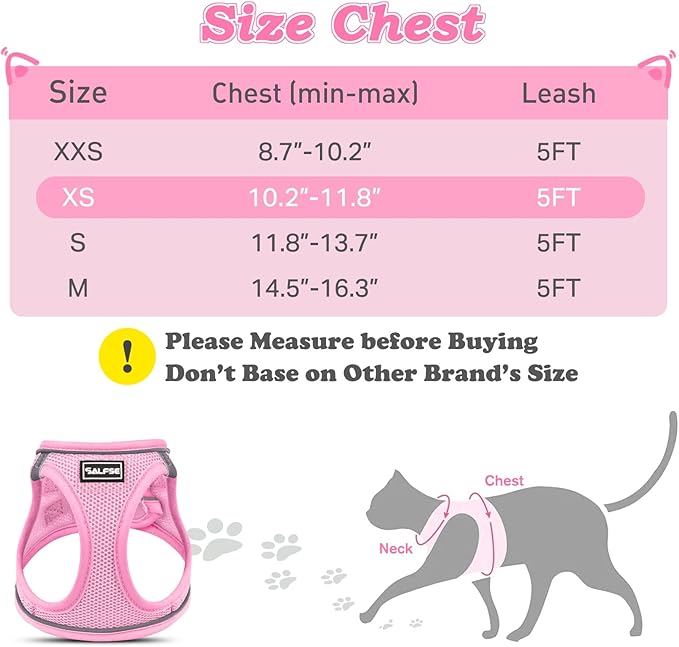 Cat Harness and Leash for Walking Escape Proof, Adjustable Kitten Vest Harness Reflective Soft Mesh Puppy Harness for Outdoor, Comfort Fit, Easy to Control (NPink, XS)