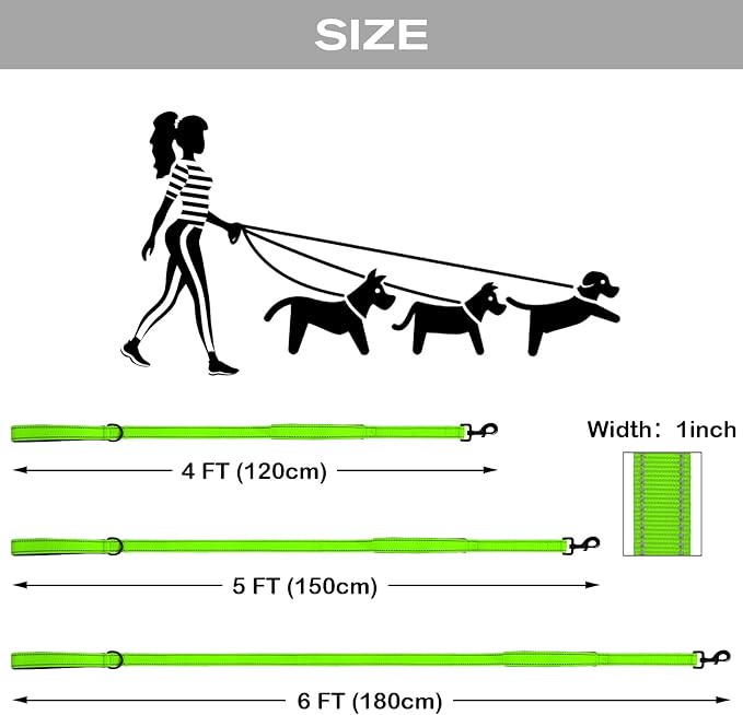 Joytale Dog Leash Heavy Duty for Large Dogs That Pull, Double Handle for Traffic Control, Double-Sided Reflective Leashes for Large Medium Dogs Night Safety, 5FT, Green