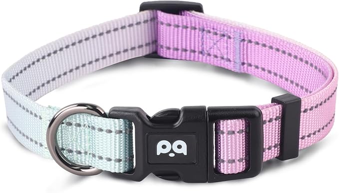 Dog Collar Cute Flower, Reflective Adjustable Basic Collars for Girl Female Small Medium Large Dogs Walking Running(Large,Purple Blue)