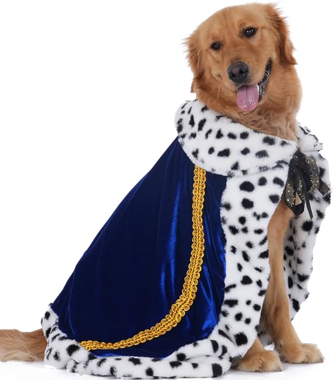 Lovelyshop pet Serial Lux Fur Blue Cat Dog Cloak for Halloween Costumes, King Queen Prince and Princess Cosplay-XL