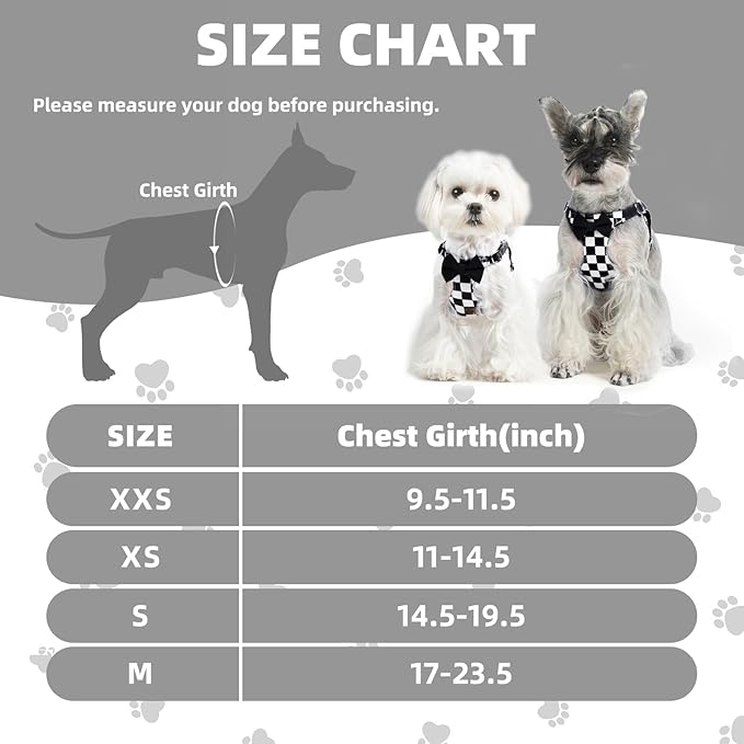 PUPTECK Dog Harness and Leash Set Small Sized, Step-in Cute Puppy Harness, Soft Lightweight Padded Vest, Escape Proof No Pull Pet Harnesses Easy for Walking, Plaid Black & White, XS