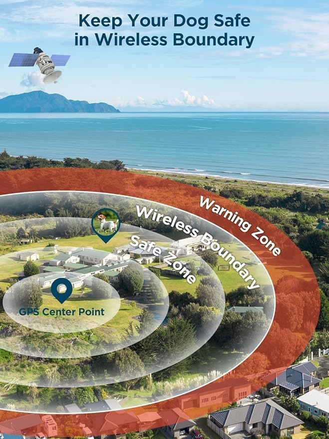 GPS Wireless Dog Fence, Electric Fence Collar with 3 Warning Modes, Wireless Dog Fence for Outdoor Use,Range 65-3290 FT, Waterproof& Rechargeable Pet Containment System for Most of Dogs