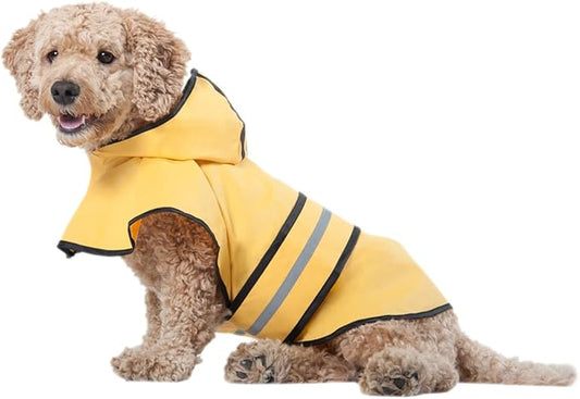 SPOT Rainy Days Slicker - Yellow Dog Rain Jacket With Hood, Reflective Strip for Safety, Leash Hole & Adjustable Velcro Belly Strap, 100% Polyester Water Resistant Pet Raincoat - X-Small, 8in Long