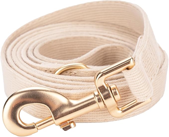 Soft Corduroy Dog Collar and Leash Set, Adjustable Cotton Dog Collars with Metal Buckle and Lead for Large Dogs,Beige