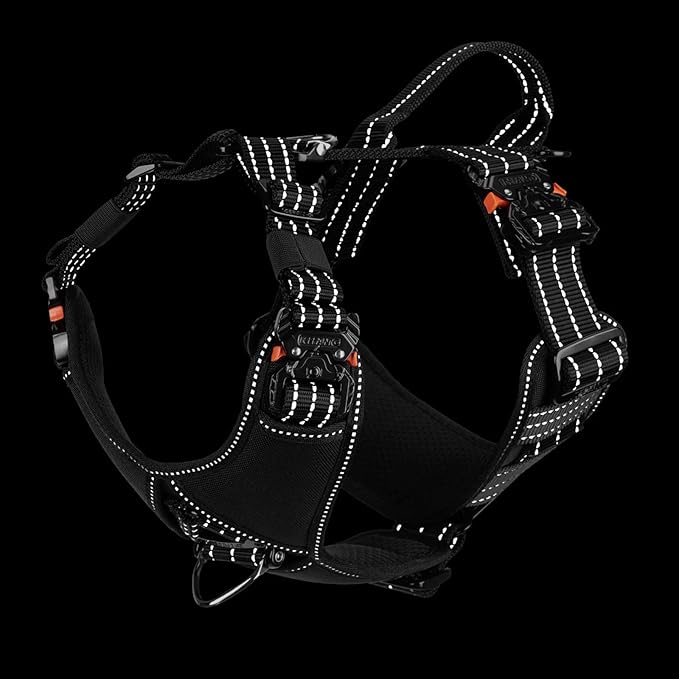 ICEFANG Dog Strap Harness with 4 x Metal Buckles,for Large Sized Dog,K9 Vest,Y-Shape Chest,Adjustable Pet Harness,No-Pull Front Leash Clip (Large (Pack of 1), Black)