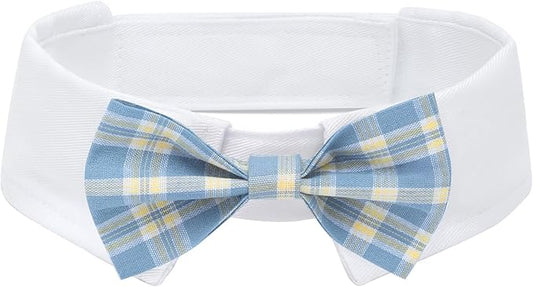 Segarty Dog Bow Tie, Adjustable Blue Plaid Bowtie Collar for Dogs, Large Dog Neck Tie Tuxedo Comfortable Cotton Boy Pets Grooming Accessories for Formal Wedding Holiday Birthday Gift Party