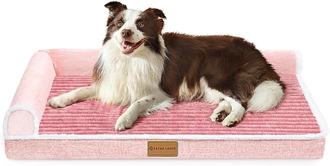 Patas Lague Orthopedic XXL Dog Bed for Extra Large Dogs 48''X30'', Waterproof Comfortable L Shaped Big Large Non-Slip Soft Warm Pet Sofa Sleep Bed mat with Removable Washable Cover, Pink