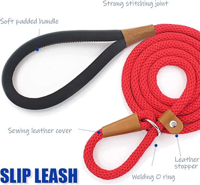 lynxking Dog Leash Slip Lead 5 6 8 FT Dog Training Leash Strong Heavy Duty Braided No Pull Training Lead Leashes for Small Medium Large Dogs