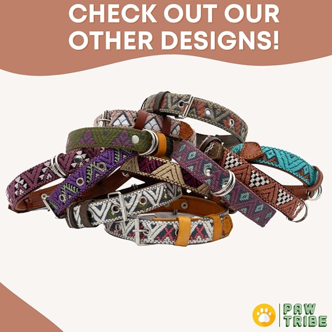 Western Dog Collar - Leather Embroidered Design for Small Medium Large Dogs & Puppy Pets - Aztec Southwest for Boy and Girl Female & Male Dogs - Collar para Perros (Medium, Bronze Olive)