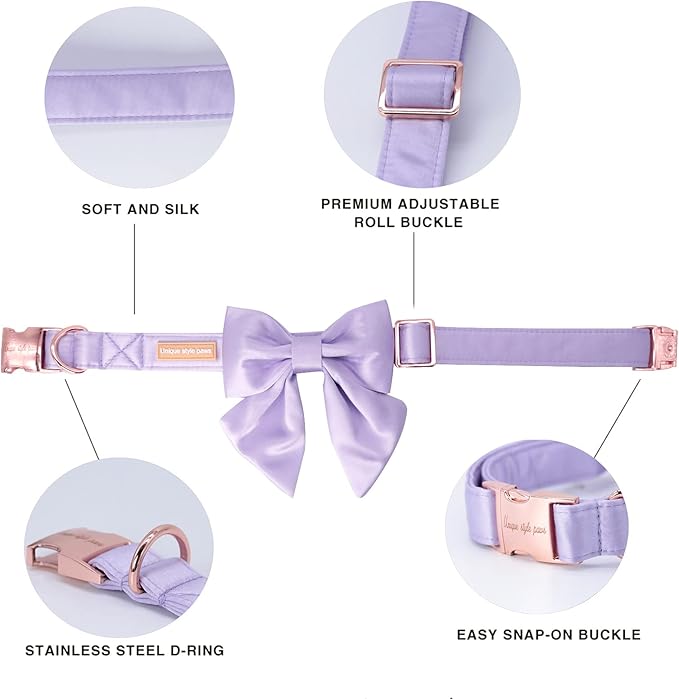 Unique style paws Purple Silk Dog Collar Adjustable Durable Dog Collar with Bow Fashion Bowtie Collar for Large Dogs