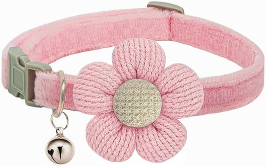 Small Dog Collar with Flower, Puppy Collars for Litter, XS Dog Collars for Small Dogs with Bell for Girl Boy Little Dog (Pink)