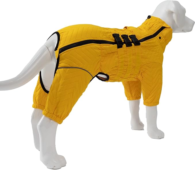 Warm Double Layers Dog Vest - 4 Legs Covered Windproof Waterproof Reflective Coat for Small Medium Large Dogs - Outdoor Skating Costume - Yellow XXL