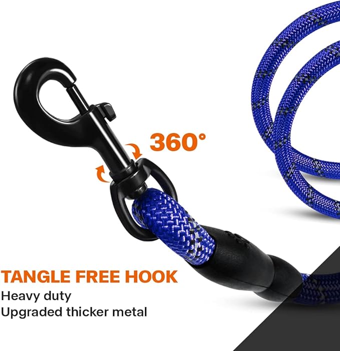 Taglory Rope Dog Leash 4 FT with Comfortable Padded Handle, Highly Reflective Threads Leash for Medium Large Dogs, 1/2 inch, Navyblue