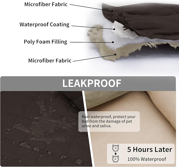 Easy-Going 100% Waterproof Dog Bed Cover Reversible Leak Proof Couch Cover Washable Sofa Cover Furniture Protector Blanket for Pets Kids Children Dog Cat (102x90 Inch, Chocolate/Beige)