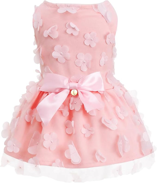 Laifug Dog Dress Puppy Print Princess Dog Dress Cute Party Wear (Pink, M)