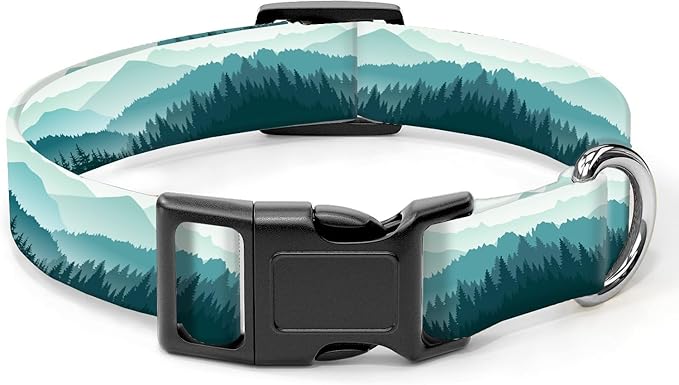 Dog Collar, Cute Dog Collar for Small Medium Large Dogs, Personalized Adjustable Soft Pet Collars with Quick Release Buckle for Walking Running, Blue Beautiful Mountain