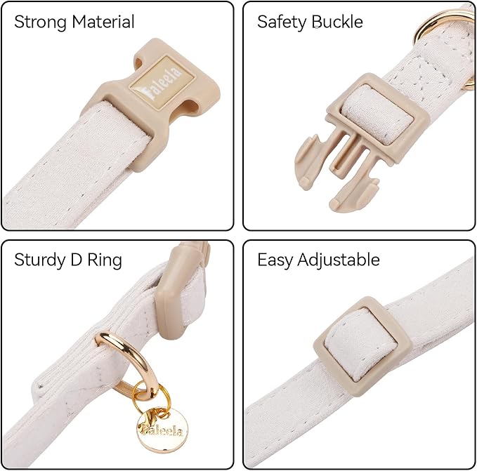 Faleela Dog Collar - Cute & Comfy Cotton Pet Collar, Adjustable Lightweight Design with Quick-Release Buckle, for Small, Medium & Large Dogs - Multiple Styles Available (X-Small, Beige)