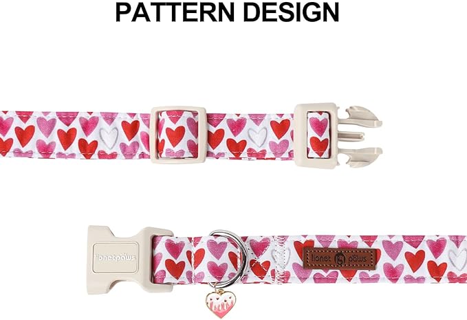 Lionet Paws Valentine's Dog Collar- Cute Love Heart Dog Collars with Plastic Buckle, Light Adjustable Dog Collars for Medium Dogs