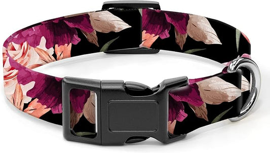 Dog Collar, Cute Dog Collar for Small Medium Large Dogs, Personalized Adjustable Soft Pet Collars with Quick Release Buckle for Walking Running, Black Red Floral