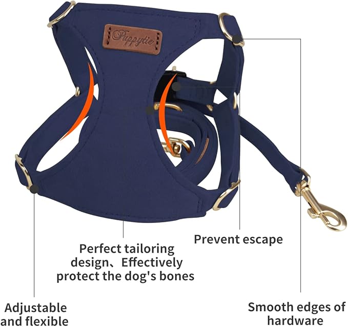 Puppytie No Pull Small Dog Harness with Multifunction Dog Leash,Lightweight Soft Adjustable No Choke Escape Proof Pet Harness Vest Pet Harness Vest,Navy,S