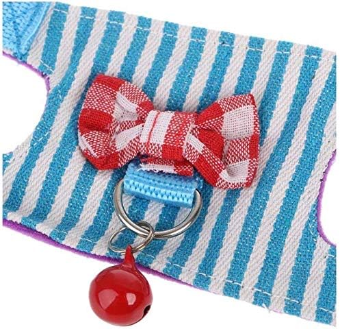 Litewoo Hamster Outdoor Walking Vest Harness and Leash Set Cute Bow-knot and Clear Bell Decor Chest Strap Harness for Rabbit Guinea Pig Chinchilla Ferret Squirrel Marten Kitten (MEDIUM,Blue Stripe)