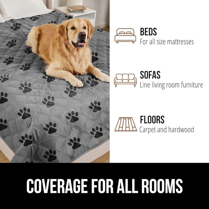 GORILLA GRIP Waterproof Dog Bed Cover 52x82, Pet Blanket for Furniture, Sofa, Couch, Crate, Car, Sofa Throw Essential for Cats and Dogs, Tear and Slip Resistant Leakproof Cushion Cover, Gray Black Paw