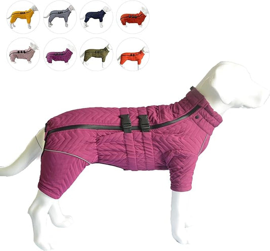 Warm Double Layers Dog Vest - 4 Legs Covered Windproof Waterproof Reflective Coat for Small Medium Large Dogs - Outdoor Skating Costume - Purple XL