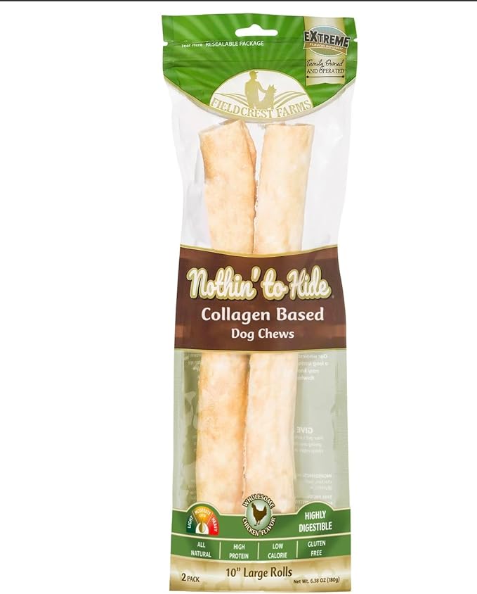 Fieldcrest Farms Nothing to Hide Natural Rawhide Alternative Large 10" Rolls for Dogs - 3 Pack Bundle (Chicken, Beef, Peanut Butter) Premium Grade Easily Digestible Chews - Great for Dental Health