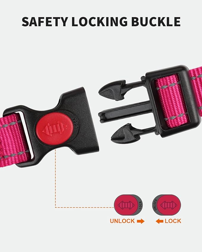 FunTags Reflective Martingale Collar for Dogs, Quick Release Buckle, 5FT Double Handle Dog Leash Padded, Dog Collar and Leash Set, Adjustable for Large Dogs (Hotpink, L)