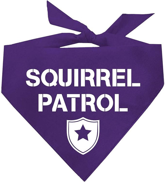 Squirrel Patrol Dog Bandana | 100% Cotton Adjustable Triangle | Made in USA | Summer | Outdoorsy | Hiking | Camping | Travel | Adventures | Purple One Size (308)