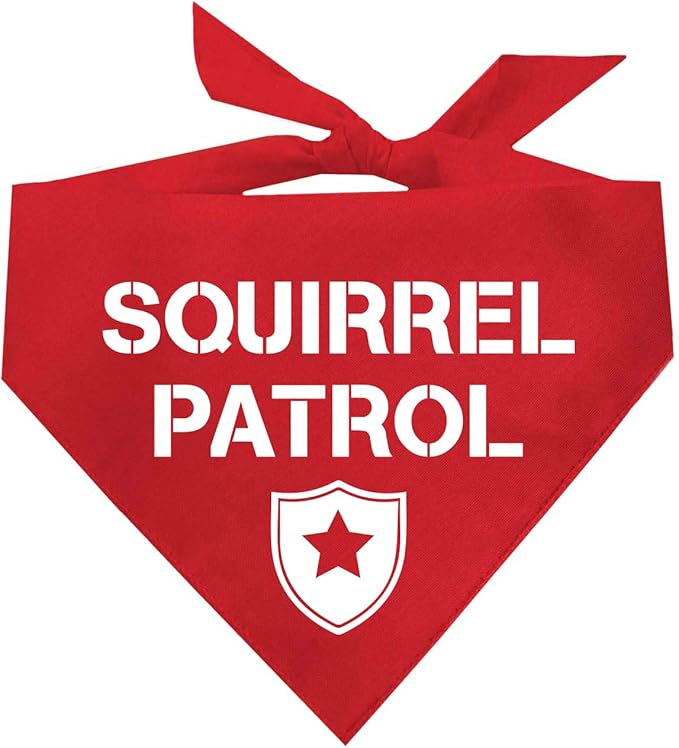 Squirrel Patrol Dog Bandana | 100% Cotton Adjustable Triangle | Made in USA | Summer | Outdoorsy | Hiking | Camping | Travel | Adventures | Red One Size (308) GB