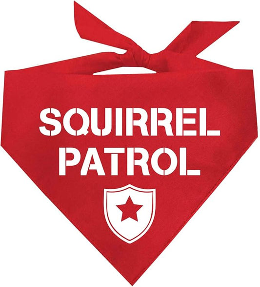 Squirrel Patrol Dog Bandana | 100% Cotton Adjustable Triangle | Made in USA | Summer | Outdoorsy | Hiking | Camping | Travel | Adventures | Red One Size (308) GB