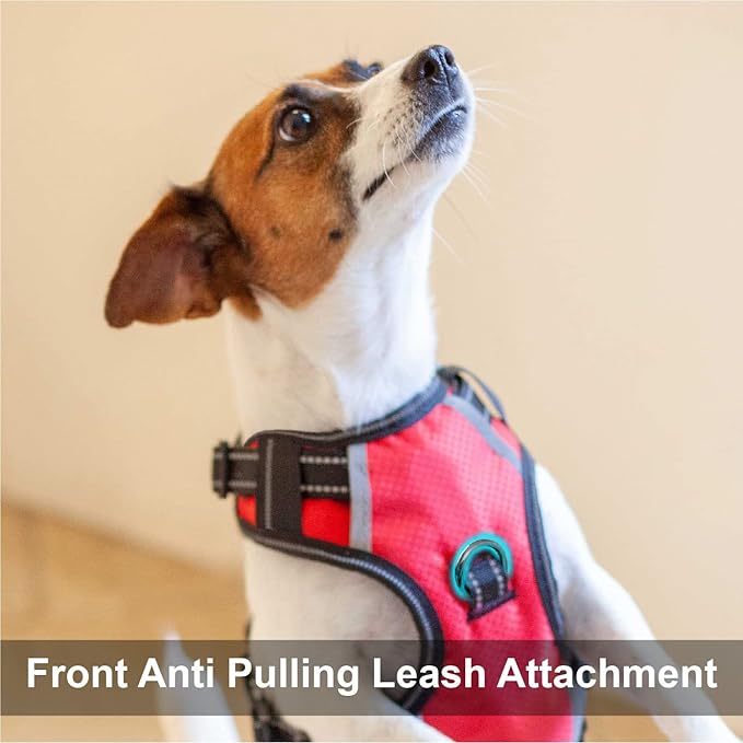 No Pull Dog Harness, Reflective Walking Dog Harness with Easy Control Handle and Front & Back Clips,Adjustable Breathable Soft Padded Dog Vest Harness for Large Medium Small Dogs,RED,M